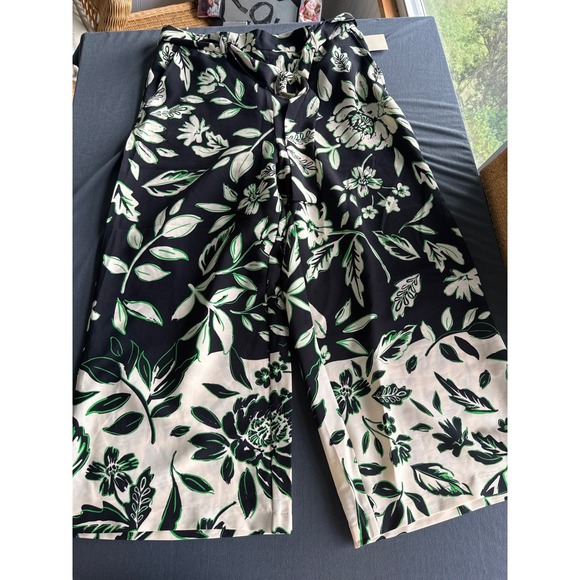 Leanne Rose Pants - Eliane Rose Floral Wide Leg Belted Pants Black Green White Size Large NWT